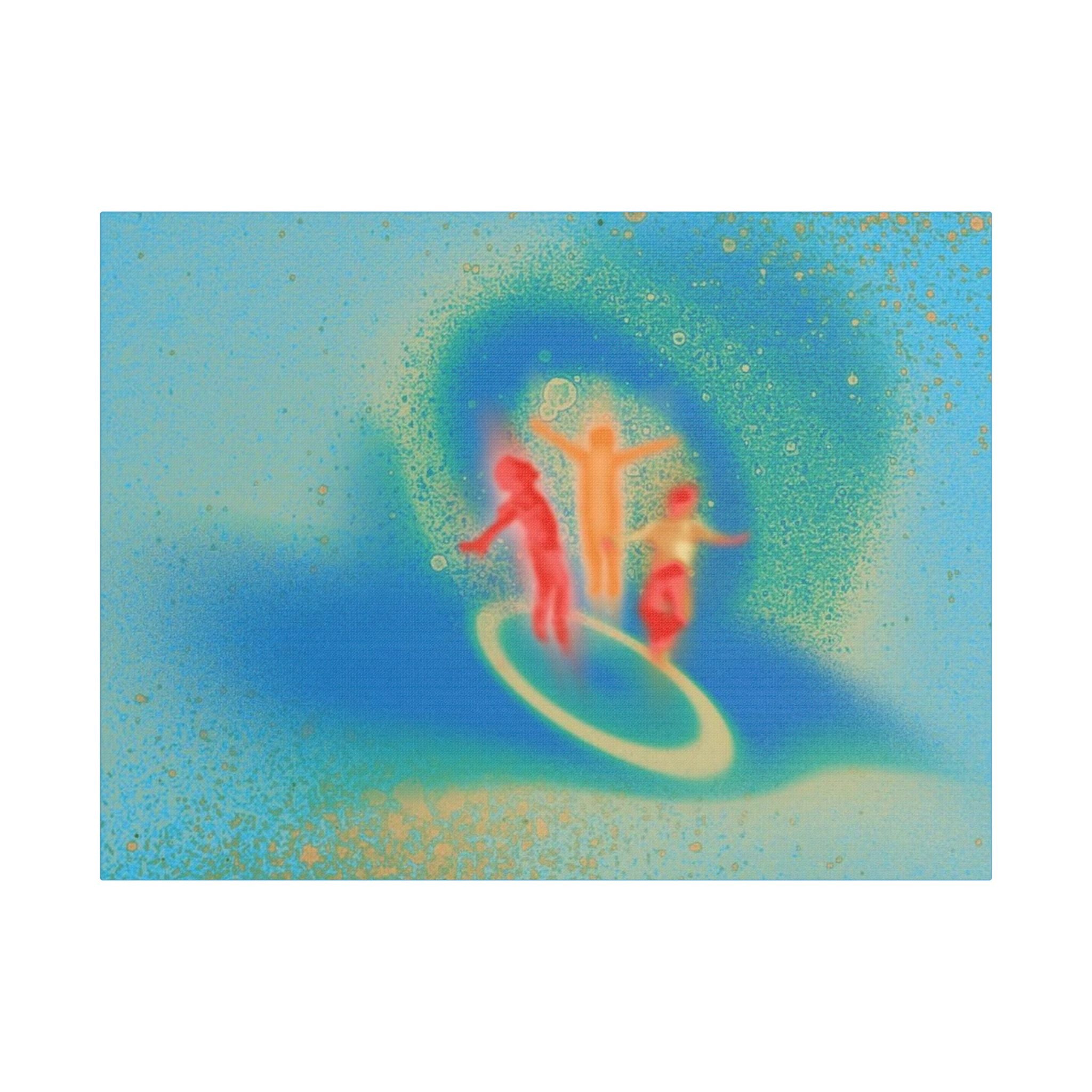 Satin Canvas Print — Surfing Neon Wave Art (Stretched)
