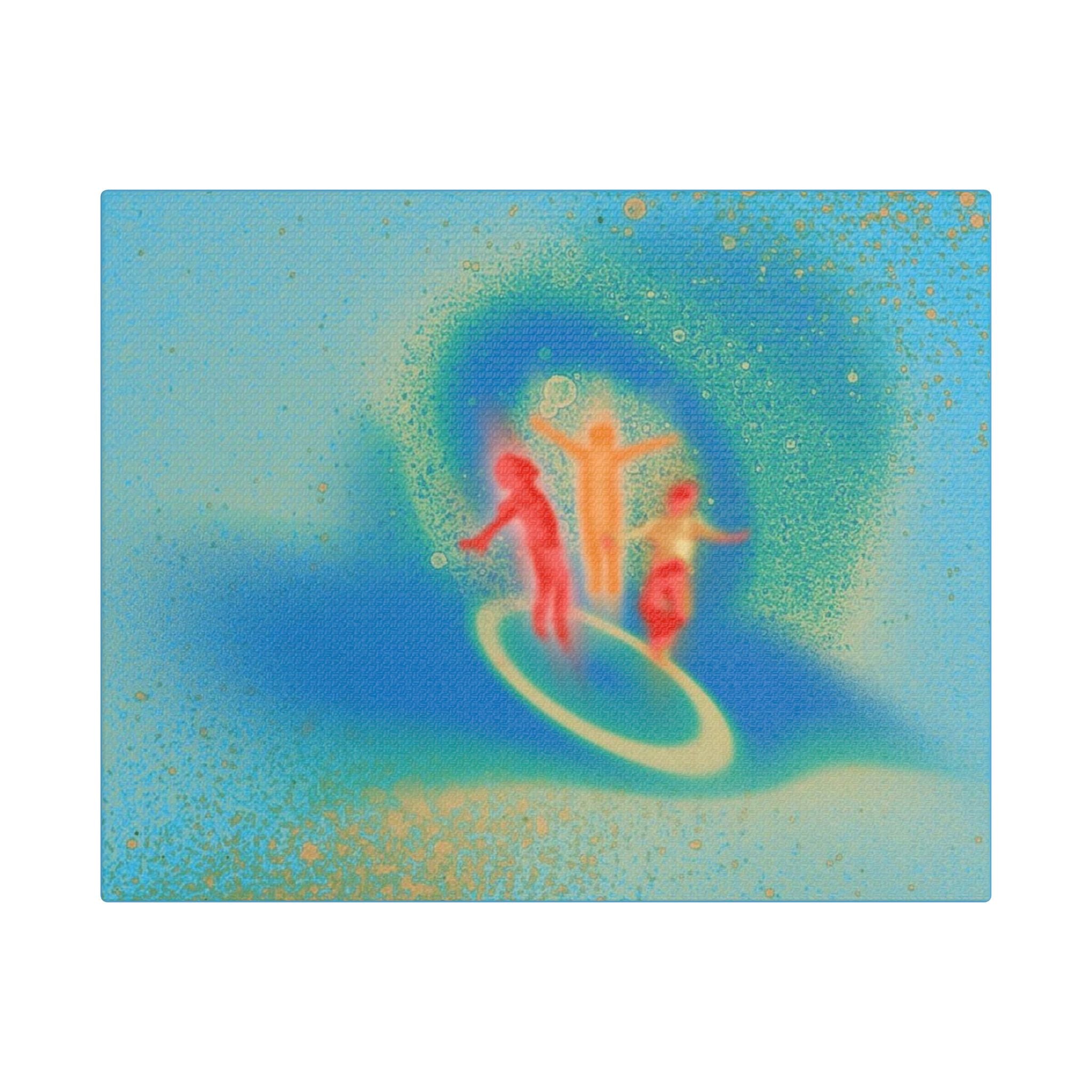 Satin Canvas Print — Surfing Neon Wave Art (Stretched)