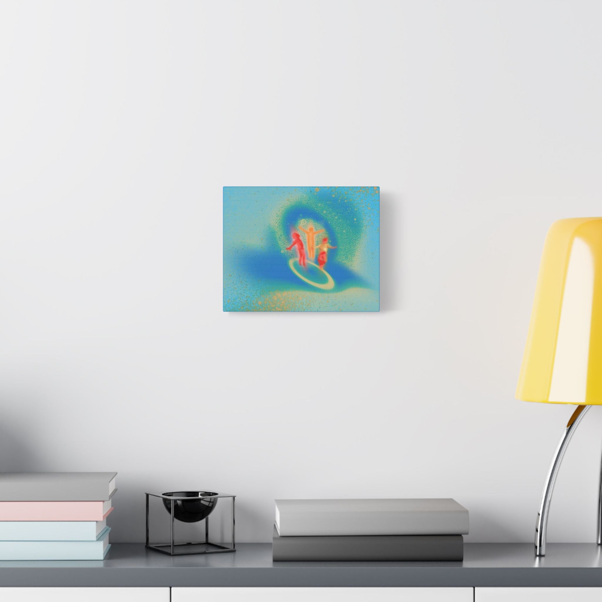 Satin Canvas Print — Surfing Neon Wave Art (Stretched)