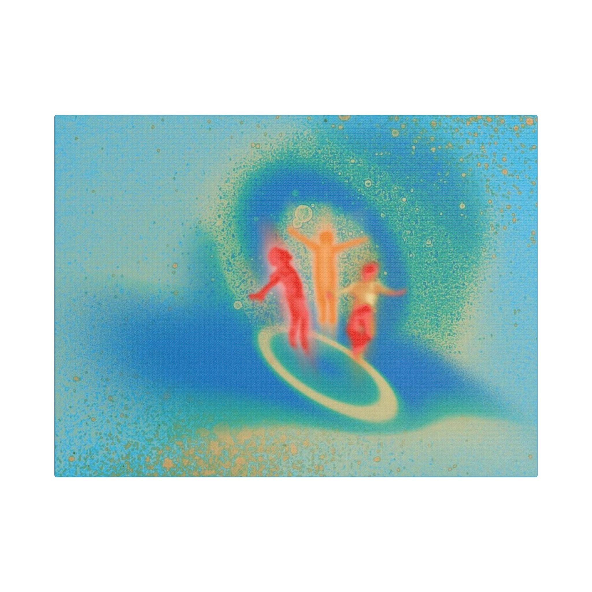 Satin Canvas Print — Surfing Neon Wave Art (Stretched)